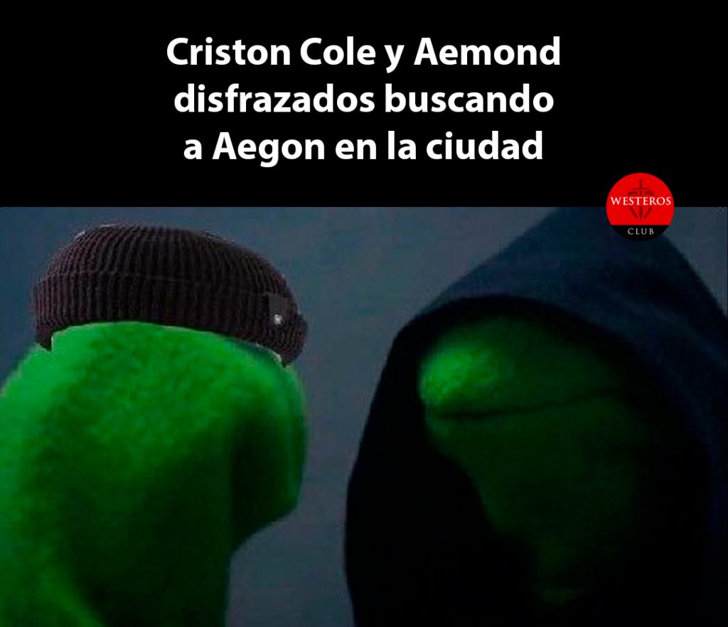 Criston Cole y Aemond disfrazados buscando a Aegon en la ciudad