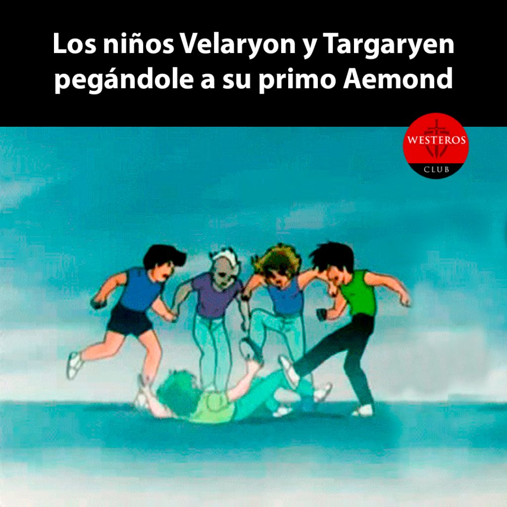 Los niños Velaryon y Targaryen pegándole a su primo Aemond