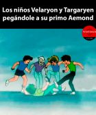 Los niños Velaryon y Targaryen pegándole a su primo Aemond