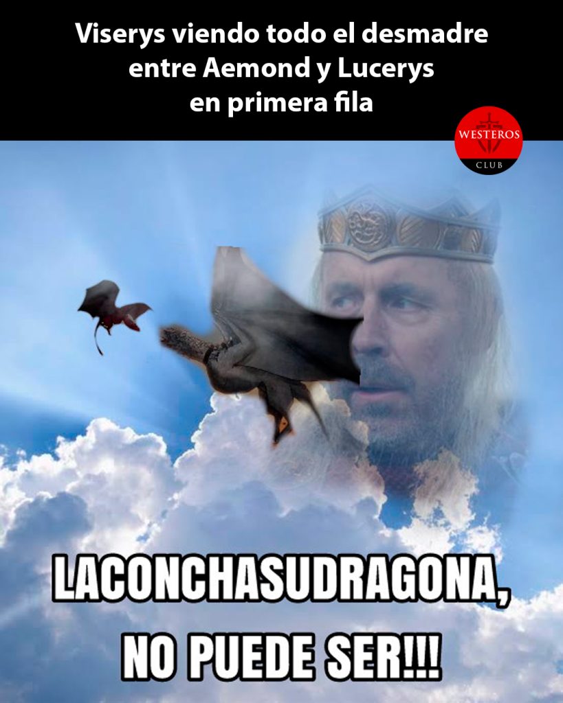 Viserys viendo todo el desmadre entre Aemond y Lucerys en primera fila